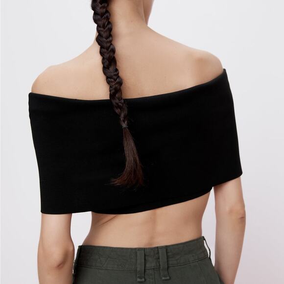 ZARA Ribbed Foldover Crop Top Size S in Black - Picture 5 of 10